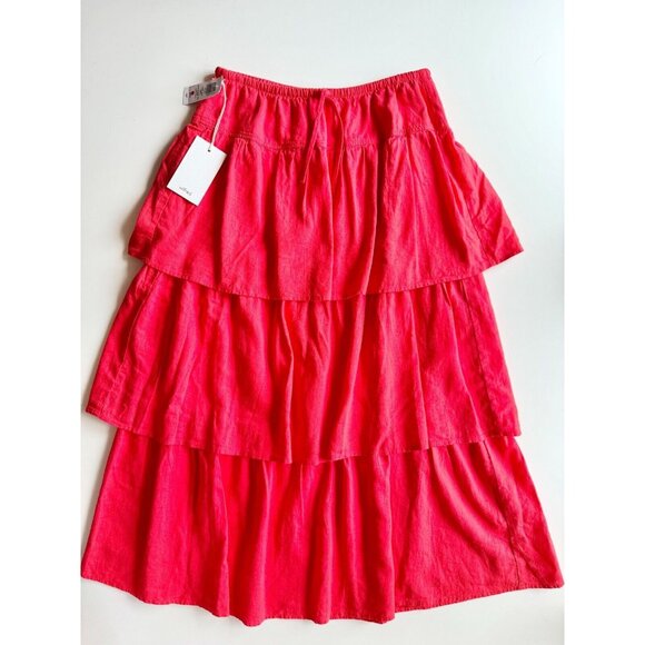 NWT Aritzia WILFRED Century Maraschino Red Linen Tiered Midi Skirt, Size XS - Picture 6 of 16